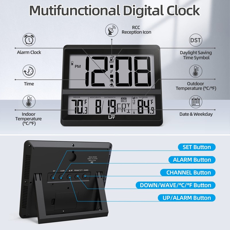 TEMU Atomic Clock Large Display Black