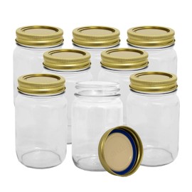 Superb Sealing Solutions Canning Jars with Lids and Bands, Pint Size Regular Mouth Clear Glass Mason Preserving Jar, USA Made, Pack of 8