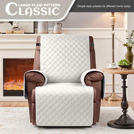 KinCam 100% Waterproof Recliner Chair Cover, Reclining Couch Covers for Pets, Dogs, Recliner Couch Slipcover Furniture Protector with Elastic Straps for Kids(28", Beige White)