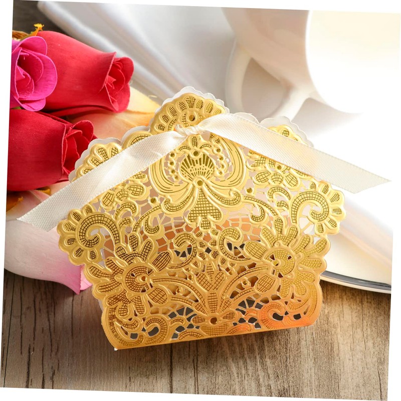 WHAMVOX 50pcs Wedding Favor Boxes Hollow Craft Paper Candy Boxes