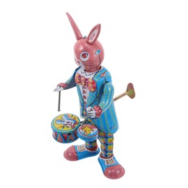 Hohopeti Retro Toy Rabbit Drummer Robot Iron Crafted Music Toy Fun Decor for Cafe Home