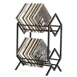 RUILALIFE 2-Tier-Vinyl-Record-Storage-Holder With Dividers, 200 LPs Albums Storage Rack Shelf, Steel Music Records Display Shelf Organizer For Book, Magazine, Files