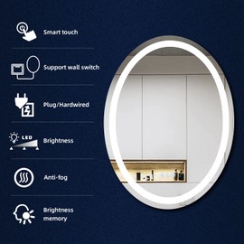 HYJS DEC. 24 x 32 Inch Bathroom Oval Lighted Mirror Large Oval LED Mirror for Bathroom Wall Oval Vanity Mirror with Lights 3 Color Lights Dimmable AntiFog Oval Smart Makeup Mirror for Wall