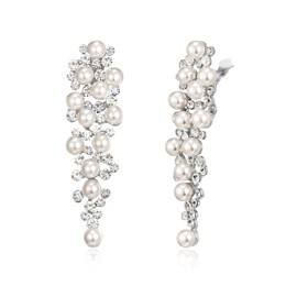 EleQueen Wedding Clip on Sparkle Simulated Pearl Rhinestone Crystal Chandelier Dangle Earrings for Bride Bridesmaid