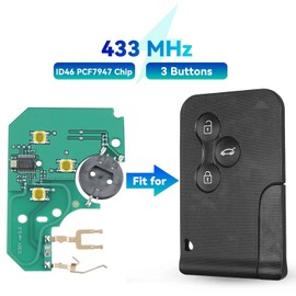 AULESSE 3 Button Car Key Shell Car Key with Remote Control for Ren-Ault Megane 2 Scenic 2 Clio 3, Electronically Programmable 433 MHz Blank Card with ID46 PCF7947 Transponder