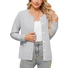 TIANZHU Cream Cardigan Women UK Lightweight Cream Fitted Button Front Cashmere Long Sleeve for Everyday, Light Grey, Size 10-12