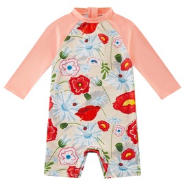 upandfast Baby Boy/Girl Swimsuit with Snap Bottom UPF 50+ Sun Protection Toddler One Piece Swimwear (Red Flower, 12-18 Months)