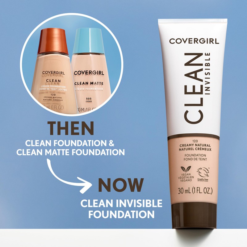 COVERGIRL Clean Invisible Foundation Makeup, Dewy & Glowy Natural Finish,