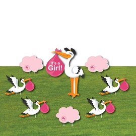 Big Dot of Happiness Girl Special Delivery - Baby Announcement Yard Sign & Outdoor Lawn Decorations - Pink It's A Girl Stork Baby Shower Yard Signs - Set of 8