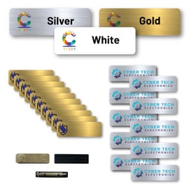 Bulk Custom Full Color Business Name Tags with Logo, Made in USA (Gold, 1 x 3 Inch)