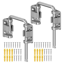 BiceNoning Sliding Door Loop Lock, 90/180 Degree Stainless Steel Patio Door Latch for Sliding Barn/Single/Double Opening Gate, Shed, Closet, Window, Fence - Home Security Loop Latch (Silver-2PCS)