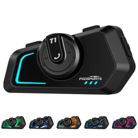 Fodsports T1 Motorrad Intercom 5.4, Headset Motorradhelm für bis zu 2 Motorräder mit 1000m, Motorrad Kommunikationssystem mit Dreifach-Rauschunterdrückung, Musik Teilen, FM-Radio, IP67 Wasserdicht