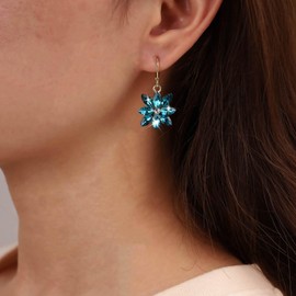 Aneneiceera Vintage Sapphire Flower Earrings Blue Crystal Drop Earrings Floral Sapphire Earrings Blue Flower Hoop Earrings Jewellery for Women and Girls (Blue), Metal