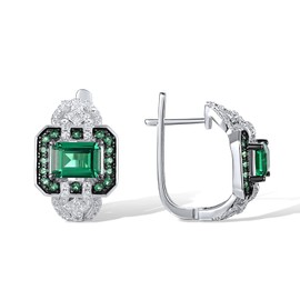 Santuzza 925 Sterling Silver Green Spinel Cubic Zirconia Cushion Shape Huggie Earrings for Women