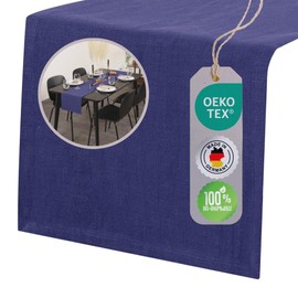 Chambry Table Runner 100% Organic Cotton Blue 30 cm x 140 cm Choice of Size and Colour Made in Germany Elegant High-Quality Table Linen Oeko-Tex Certified