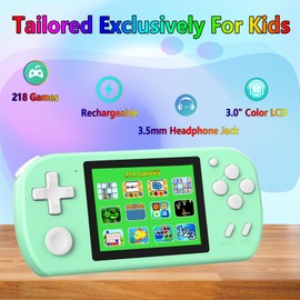 TEBIYOU Handheld Games for Kids Built-in 218 Video Games, Portable Kids Travel Toys for Ages 4-13 with Rechargeable Battery 3.0" HD Screen, Mini Gaming Player Birthday Gifts for Boys Girls (Cyan)