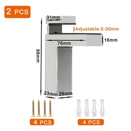 Adjustable Glass Shelf Bracket, Qikuver 2 Pieces Glass Shelf Bracket, Adjustable Shelf Bracket, Wall Mount for Glass Shelves, Glass Clamp, for 5-30 mm Thick Shelves (Silver F)