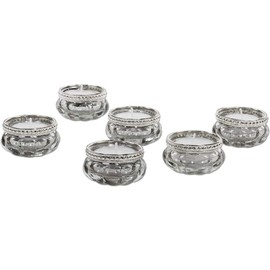 Koyal Wholesale Bloom Tea Light Holders, 6−Pack Petite Antique Silver Glass Tealight Cup with Silver Rim, Vintage, Boho