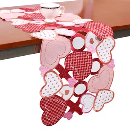 Valentines Table Runner 90 Inches Long Embroidered White Red Rose Pink Heart Dining Table Decor Hot Pink for Wedding Anniversary Marriage Checked Love 13×88IN