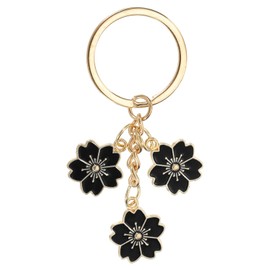 PATIKIL Flower Keychain Charm, Cute Cherry Blossom Enameled Keychain Floral Keyring Pendant for Women Gifts Purse Handbag Bags Decor, Black