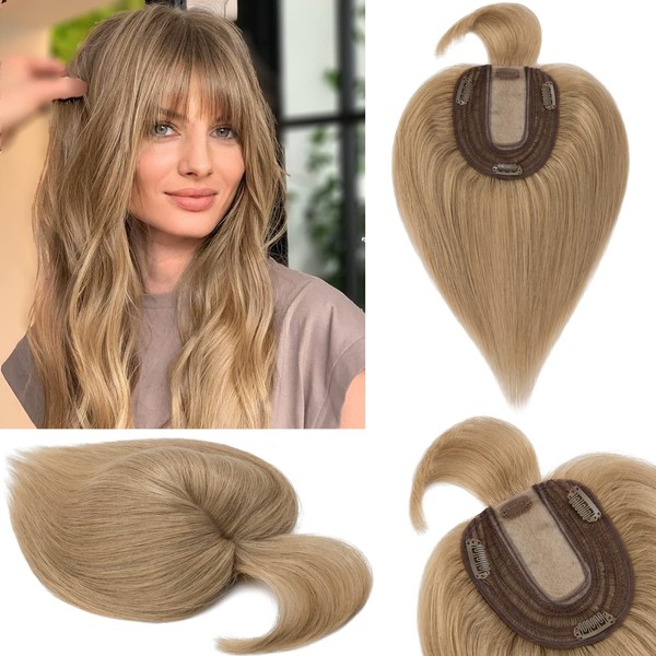 S-noilite Real Human Hair Toppers with Bangs - Clip in