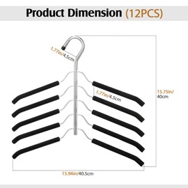 Ripeng 12 Pcs Multi Layer Clothes Hangers 5 in 1 Sweater Shirt Hanger for Shirts Space Saving Anti Slip Metal Heavy Duty Stainless Steel Blouse Tree Hangers for Closet Organizer and Storage, Black