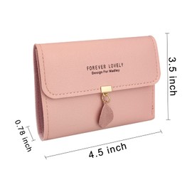 FuninCrea Women's Purse with Leaf Pendant, PU Leather Women's Purse Small with Metal Press Stud, Bifold Purse Women's Short Wallet with Multiple Card Slots for Girls, pink, Modern