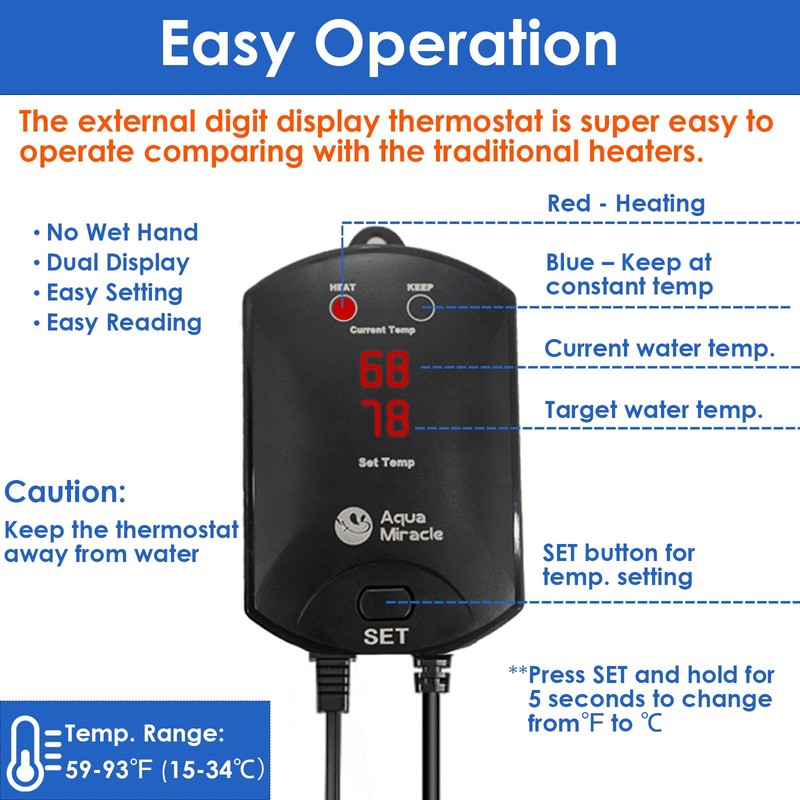 AquaMiracle Aquarium Heater Fish Tank Heater 300W with Dry-Run/Overheating Protection