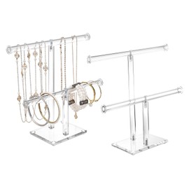 MOOCA 2 Pcs Set Deluxe Clear Acrylic Round Bracelet Display Holder 2 Tier T-bar Jewelry Display Bracelet Display Holder Stand Acrylic Bracelet Display Organizer Jewelry Holder (2-Bar)