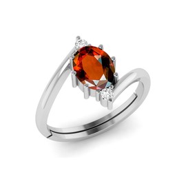 DINJEWEL 11.25 Ratti 10.00 Carat Natural Gomed Gemstone Adjustable Ring Silver Plated Ring for Man and Women's, Sterling Silver, Garnet