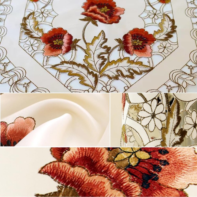 MULBESS Cutwork Round Table Cloth Floral Embroidered Lace Tablecloth Wrinkle