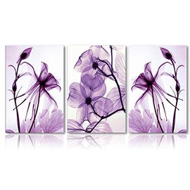 Canvas Wall Art Home Decor Wall Art Painting Purple Flowers Art Wood Inside Framed 3 Panel Wall Art for living room Ready to Hang