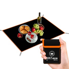 RUVVDR Picnic Blanket, Waterproof Beach Blanket, Sand-Free with 4 Ground Anchors, Picnic Blanket for Camping, Park, Garden, BBQ, Beach, Foldable (Black, 70 x 110 cm)