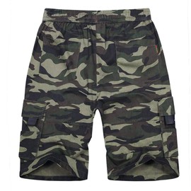 APTRO Men's Elastic Waistband Cotton Cargo Shorts Relaxed Fit Summer Casual Shorts A901 Green Camo L