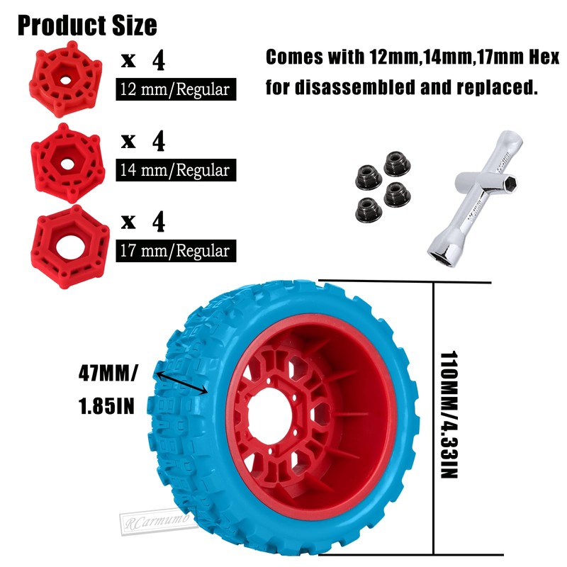 RCarmumb RC 1/10 Short Course Tires with 12MM 14MM 17MM
