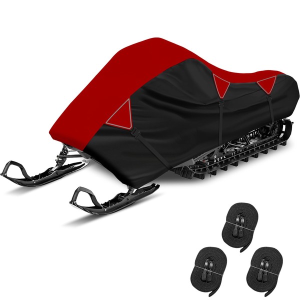 New Generation Snowmobile Cover! XYZCTEM Waterproof Trailerable Snowmobile Cover Sled Ski Cover Compatible with Yamaha Polaris Ski-Doo Arctic Cat(Fits 145" L, Black&Red)