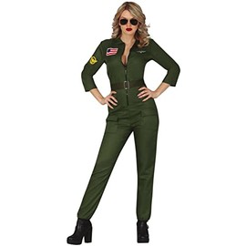Papootz Womens Aviator Costume Adults 80s Movie Outfit US Military Jet Pilot Jumpsuit Fancy Dress (Womens: XXL), Green