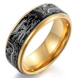 Adreamz Tungsten Ring 8mm Computer Circuit Pattern Ring Black Gold Tungsten Carbide Wedding Band for Men Comfort Fit 13
