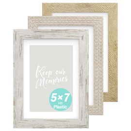 An&He 5x7 Picture Frames Set of 3, Rustic Vintage Photo Frame with HD Plastic Cover, for Wall Hanging or Tabletop Display, Excellent Decorative Artwork