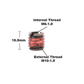 E-Z Lok Externally Threaded Insert, C12L14 Carbon Steel, Meets AISI 12L14, M6-1.0 Internal Threads, M10x1.5 External Threads, 10.49mm Length, Made in US (Pack of 5)