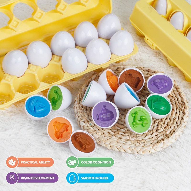 12Pcs Matching Eggs Color Vehicle Shape Recognition Early Learning Educational