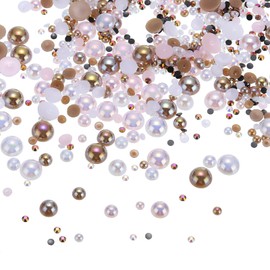 sourcing map 30g Flatback Pearls and Rhinestones 3mm-10mm Mixed Resin Half Pearl Rhinestone for Crafting Nails Clothing Shoes DIY Crafts Decoration Pink Brown