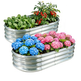 2PC Galvanized Planter Raised Garden Bed, 4x2x1ft Silver
