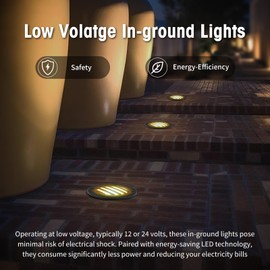 Gmalos Low Voltage Landscape Lighting: 10W 2700K Warm White LED Well Lights, 12/24V Outdoor In-Ground Lights with IP67 Waterproof for Garden Yard Pathway Pavers Deck Fence, 12 Pack with Connectors