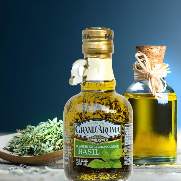 Grand'aroma Basil Extra Virgin Olive Oil, 8.5 Oz Bottles (Pack Of 3)