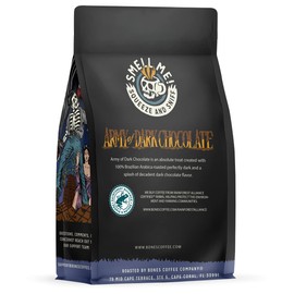 Bones Coffee Company Army of the Dark Chocolate Flavored Coffee, Medium Roast Low Acid Arabica Beans Compatible with Auto drip and French Press Coffee Maker, 12 Oz Whole Bean