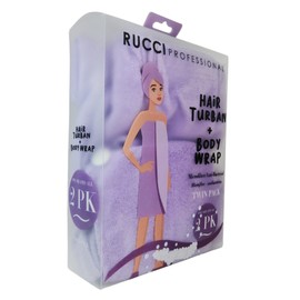 Rucci Soft Microfiber Fleece Turban & Body Wrap Towel Set for Shower (Purple)