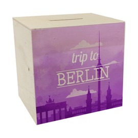 Wooden Money Box with Beautiful Motif and Text - Trip to Berlin in Purple Wooden Money Box for the Next City Trip to Berlin as a Gift for People Who Like and Much About