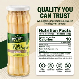 Heaven & Earth White Asparagus Spears 12.5oz (6 Pack) | All Natural, Zero Fat, Low Calorie, Perfect for Snacking