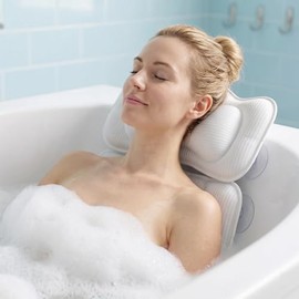 KEIY Bath Pillows for Tub, Ergonomics 2-Piece Design, 4D Air Mesh Technology, Head & Back Support with 8 Suction Cups, Luxury & Relaxing Bathtub Accessories Spa Gifts, White